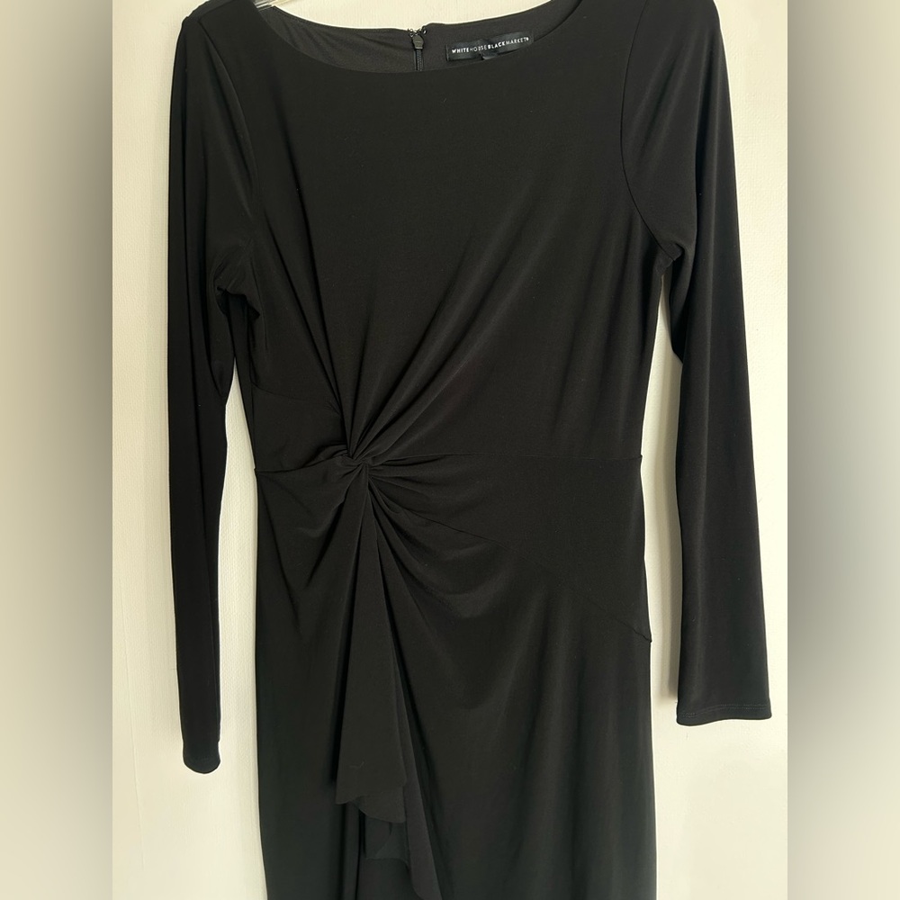 WHITE HOUSE BLACK MARKET Long Sleeve Black Twist Sheath Dress Travel Office | 6 - Picture 5 of 11
